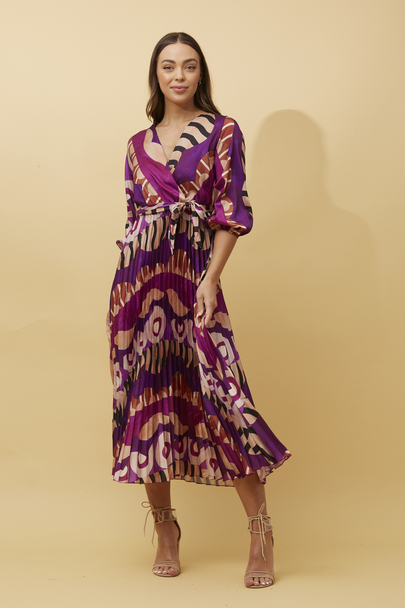 Wholesale V-Neck Sleeveless Tie-Shoulder Midi-Length Satin Dress